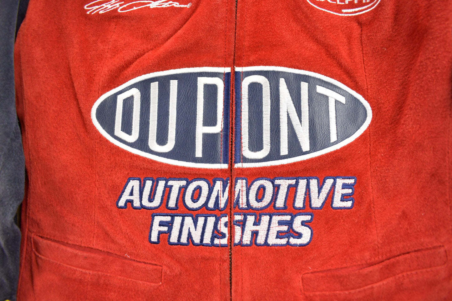 Vintage 1990s Chase Authentics Suede Dupont Nascar Racing Jacket from propervintagecanada