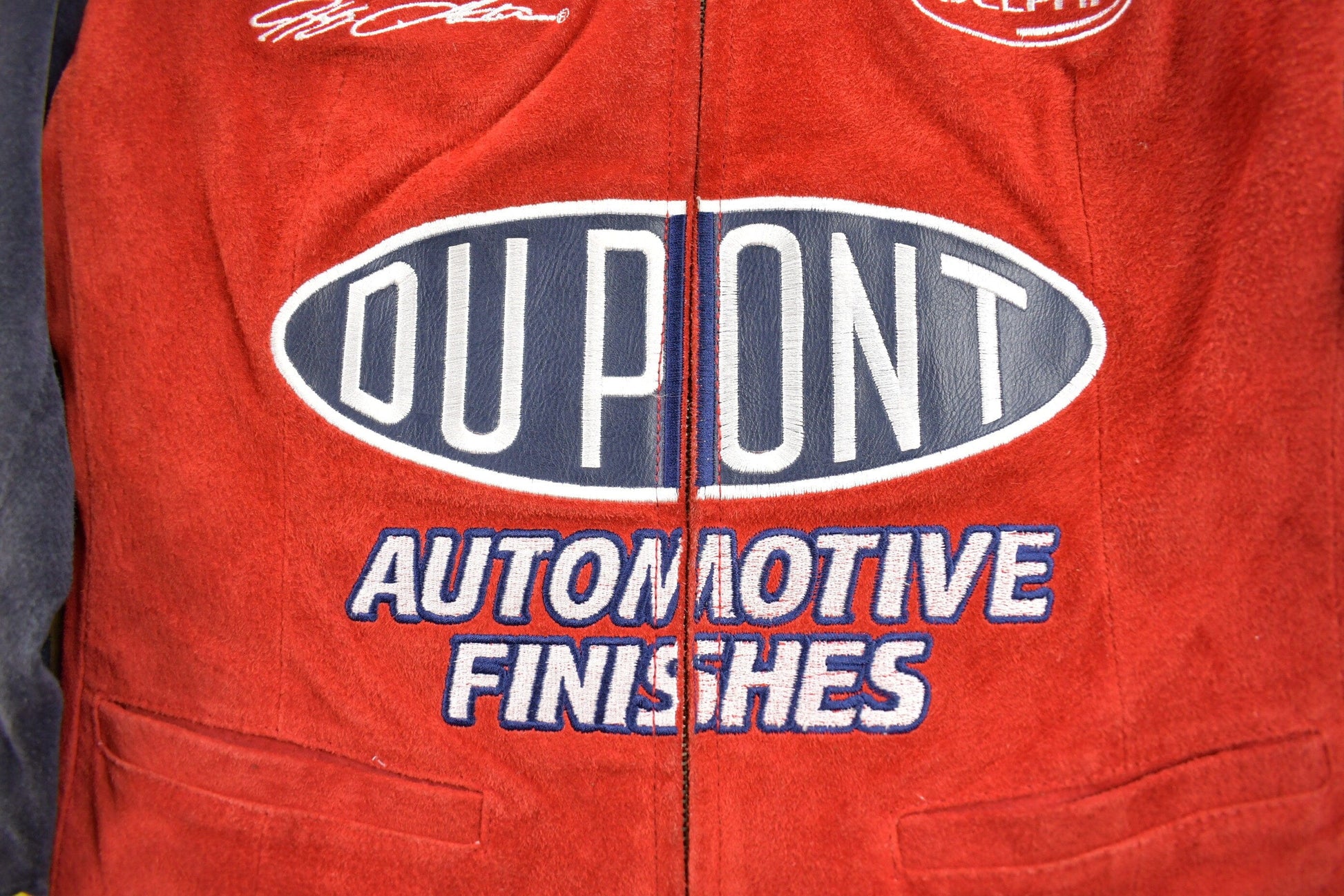 Vintage 1990s Chase Authentics Suede Dupont Nascar Racing Jacket from propervintagecanada
