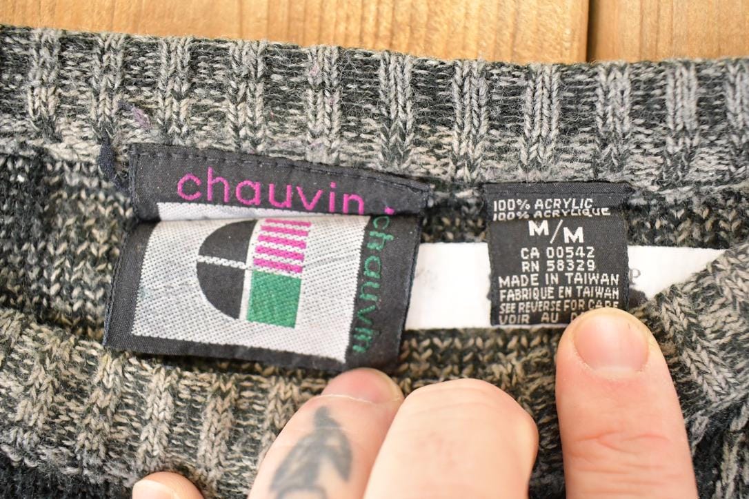 Vintage 1990s Chauvin Abstract Knit Crewneck Sweater Men's L from propervintagecanada