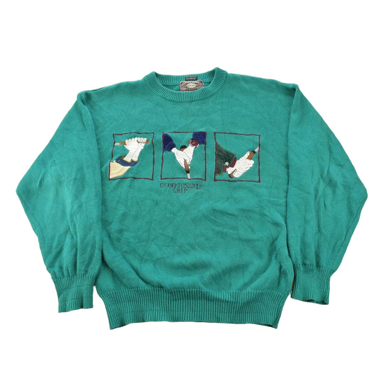Vintage 1990s Check Mark Championship Grip Golf Embroidered Knit Sweater Men's XL from propervintagecanada