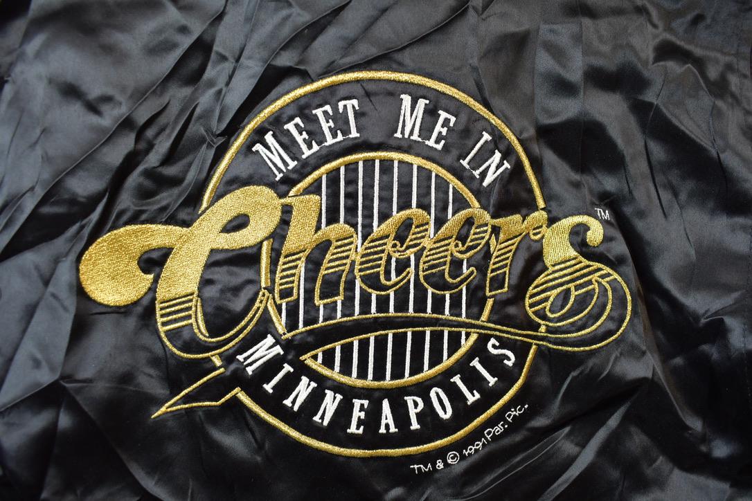 Vintage 1990s Cheers Boston Embroidered Satin Bomber Jacket Men's Large from propervintagecanada