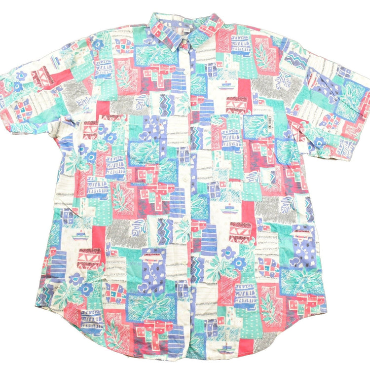 Vintage 1990s Cherokee Floral Patchwork Button Up Shirt Men's XL from propervintagecanada