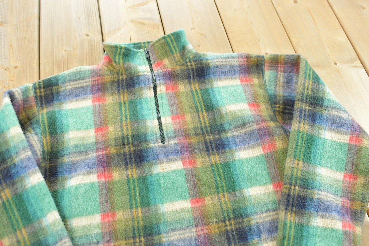 Vintage 1990s Cherrys Plaid Quarter Zip Fleece Sweater Men's S from propervintagecanada