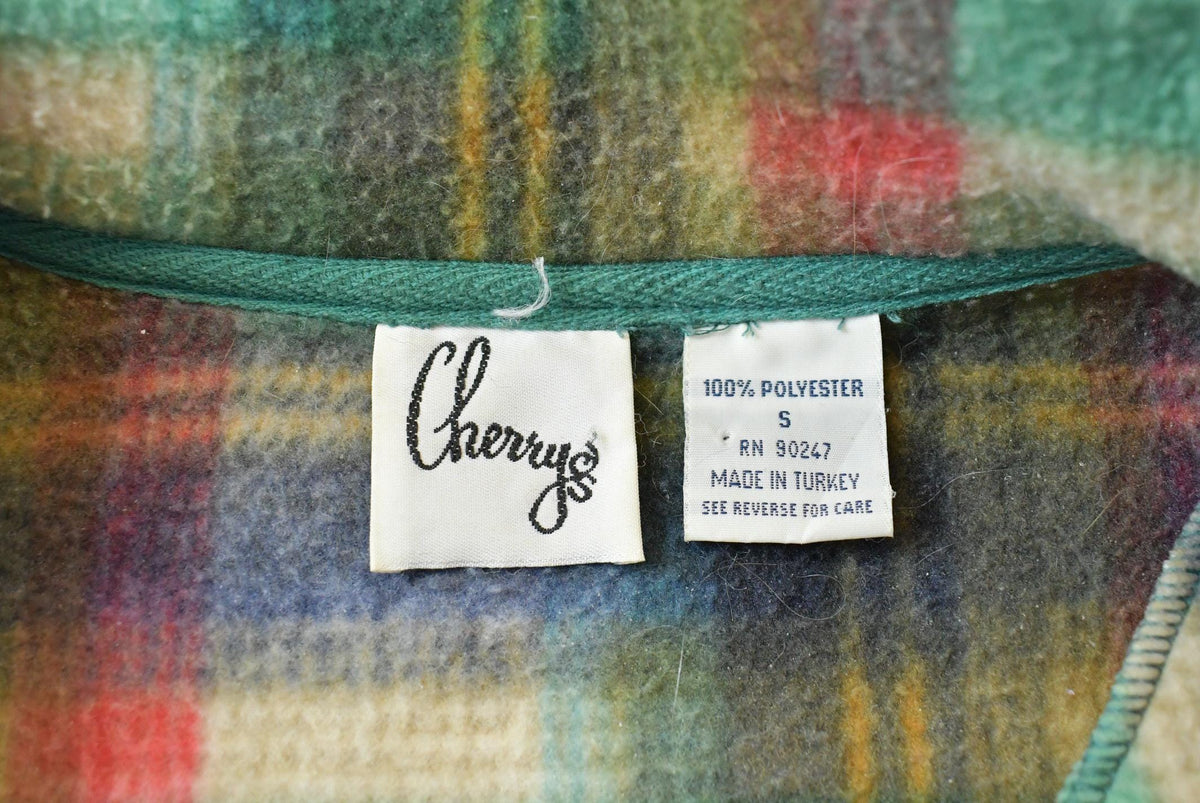 Vintage 1990s Cherrys Plaid Quarter Zip Fleece Sweater Men's S from propervintagecanada