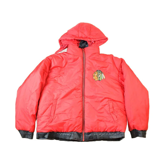 Vintage 1990s Chicago Blackhawks Reversible NHL Hockey Puffer Hooded Jacket from propervintagecanada