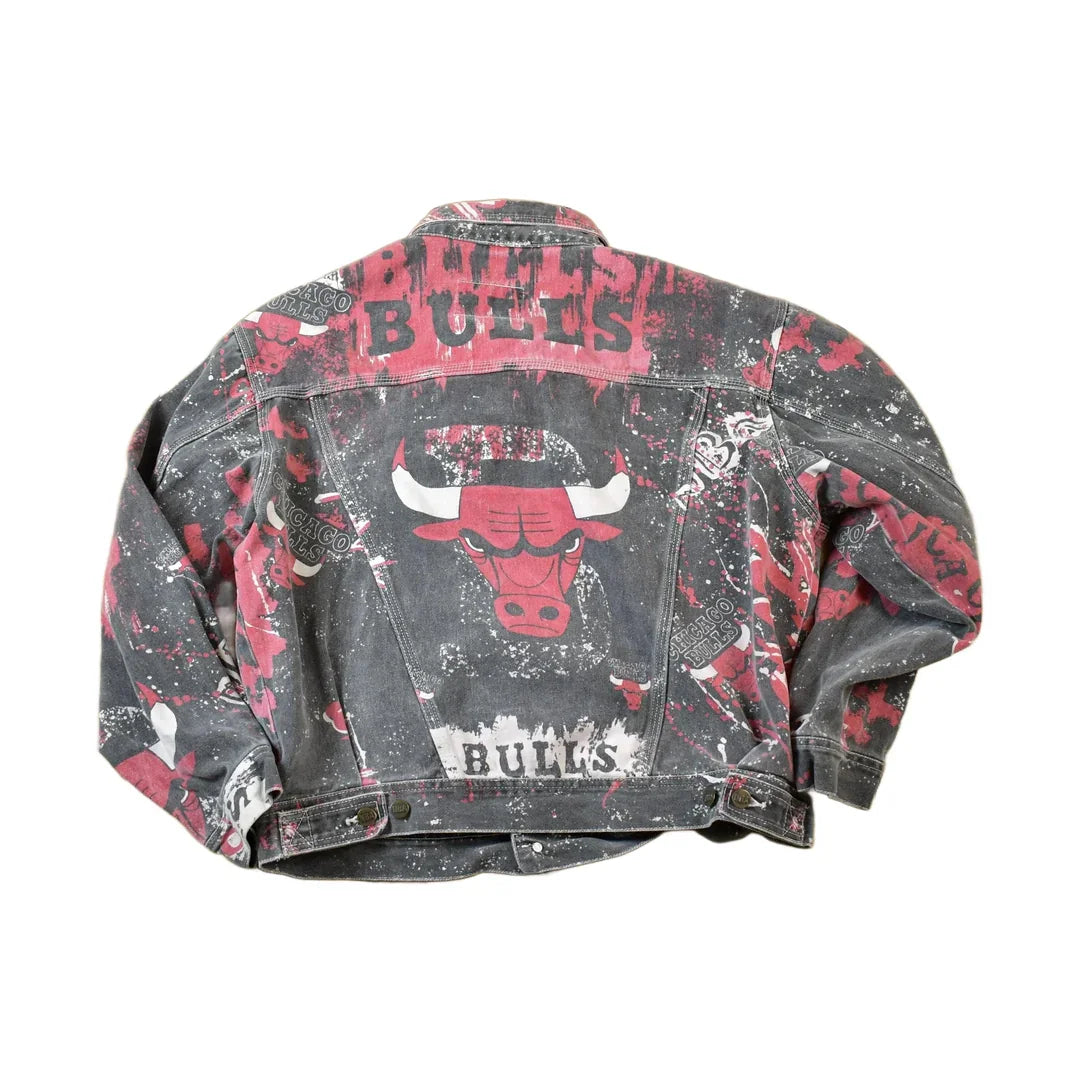 Vintage 1990s Chicago Bulls All Over Print NBA Basketball Boxy Fit Jean Jacket from propervintagecanada