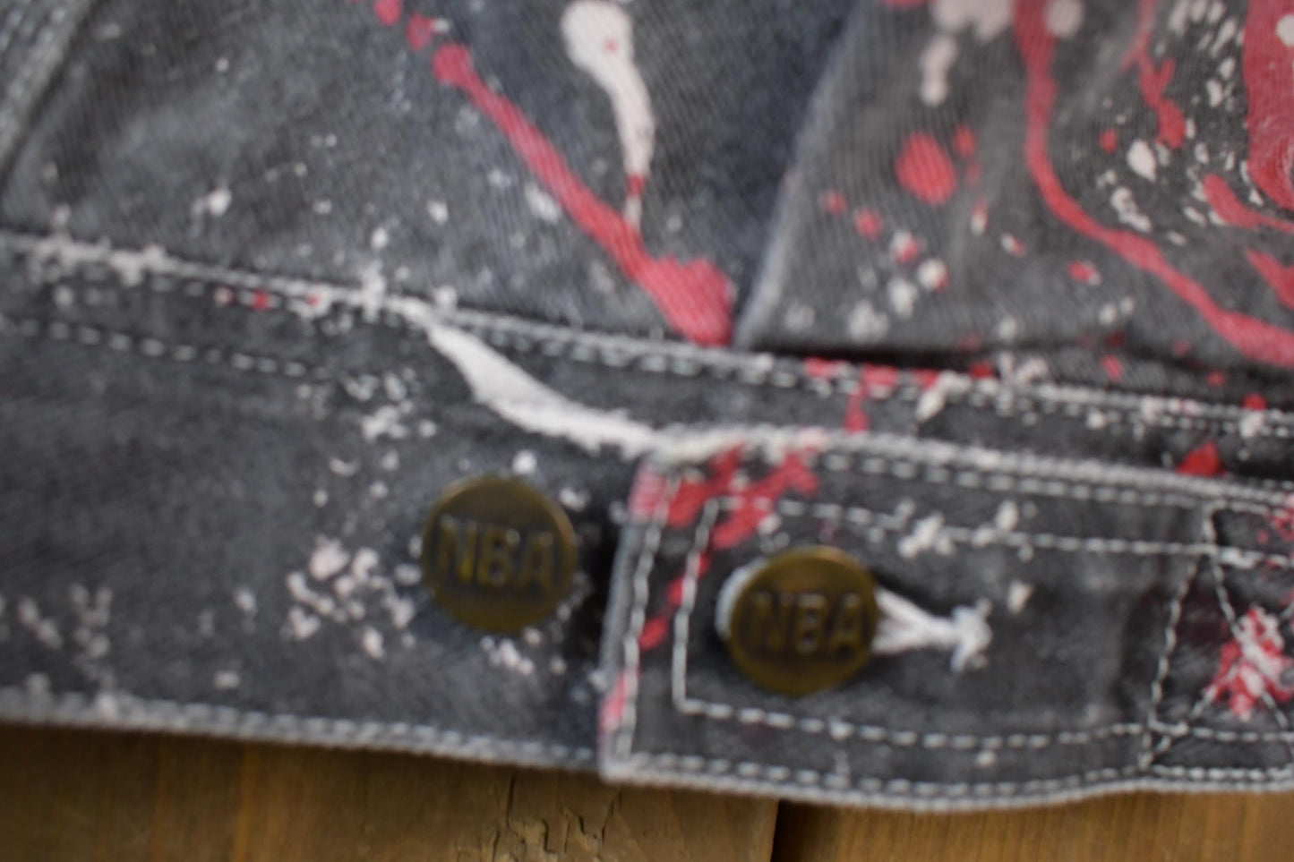 Vintage 1990s Chicago Bulls All Over Print NBA Basketball Boxy Fit Jean Jacket from propervintagecanada