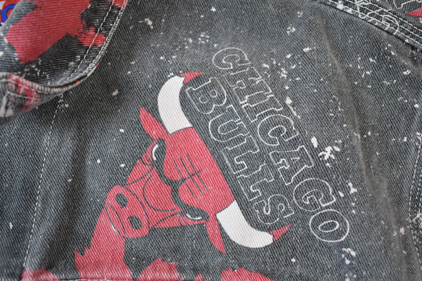 Vintage 1990s Chicago Bulls All Over Print NBA Basketball Boxy Fit Jean Jacket from propervintagecanada