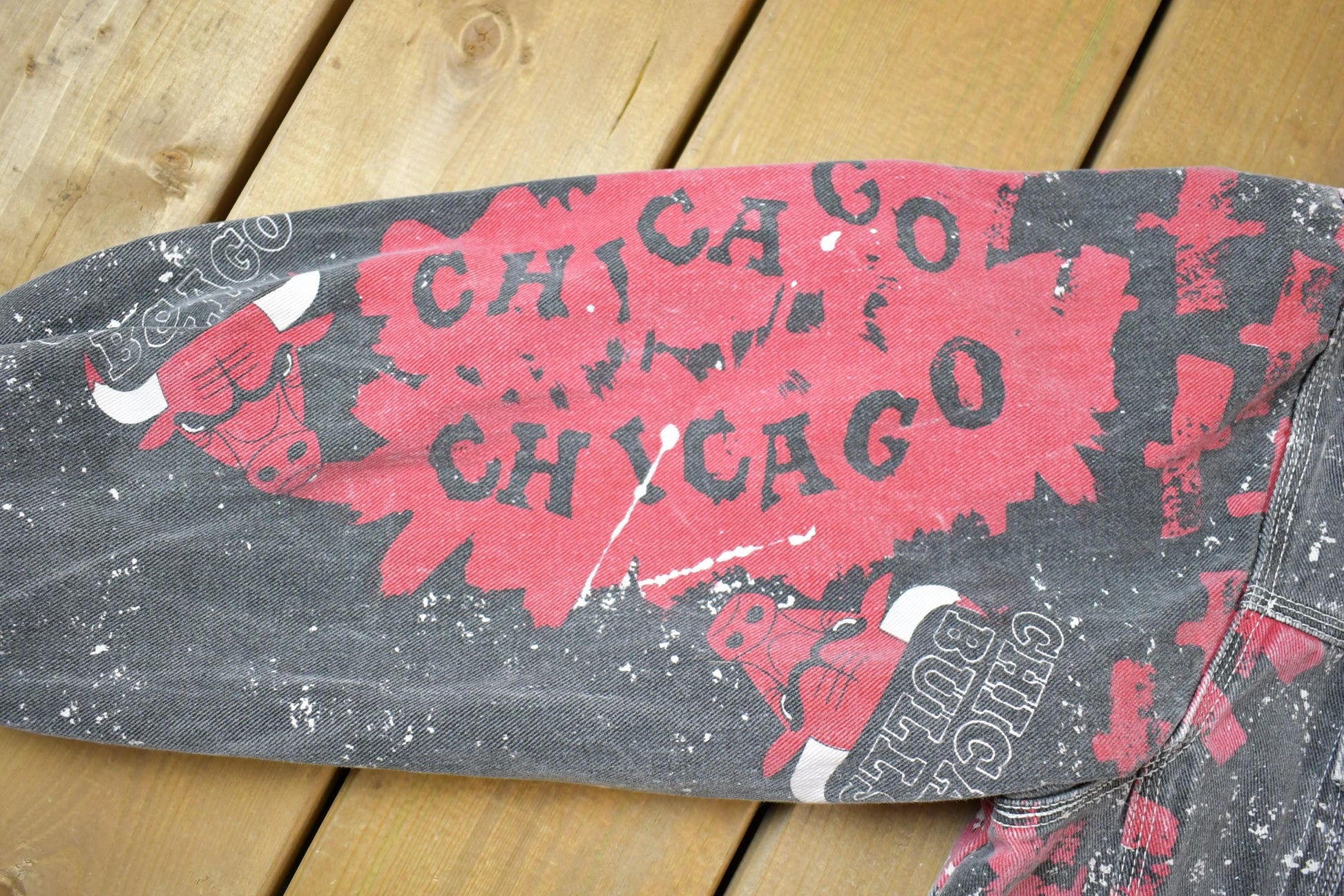 Vintage 1990s Chicago Bulls All Over Print NBA Basketball Boxy Fit Jean Jacket from propervintagecanada
