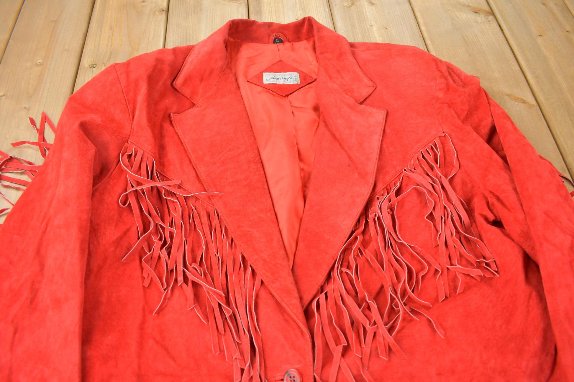 Vintage 1990s CHICO'S Design Red Suede Fringe Jacket Women's M from propervintagecanada