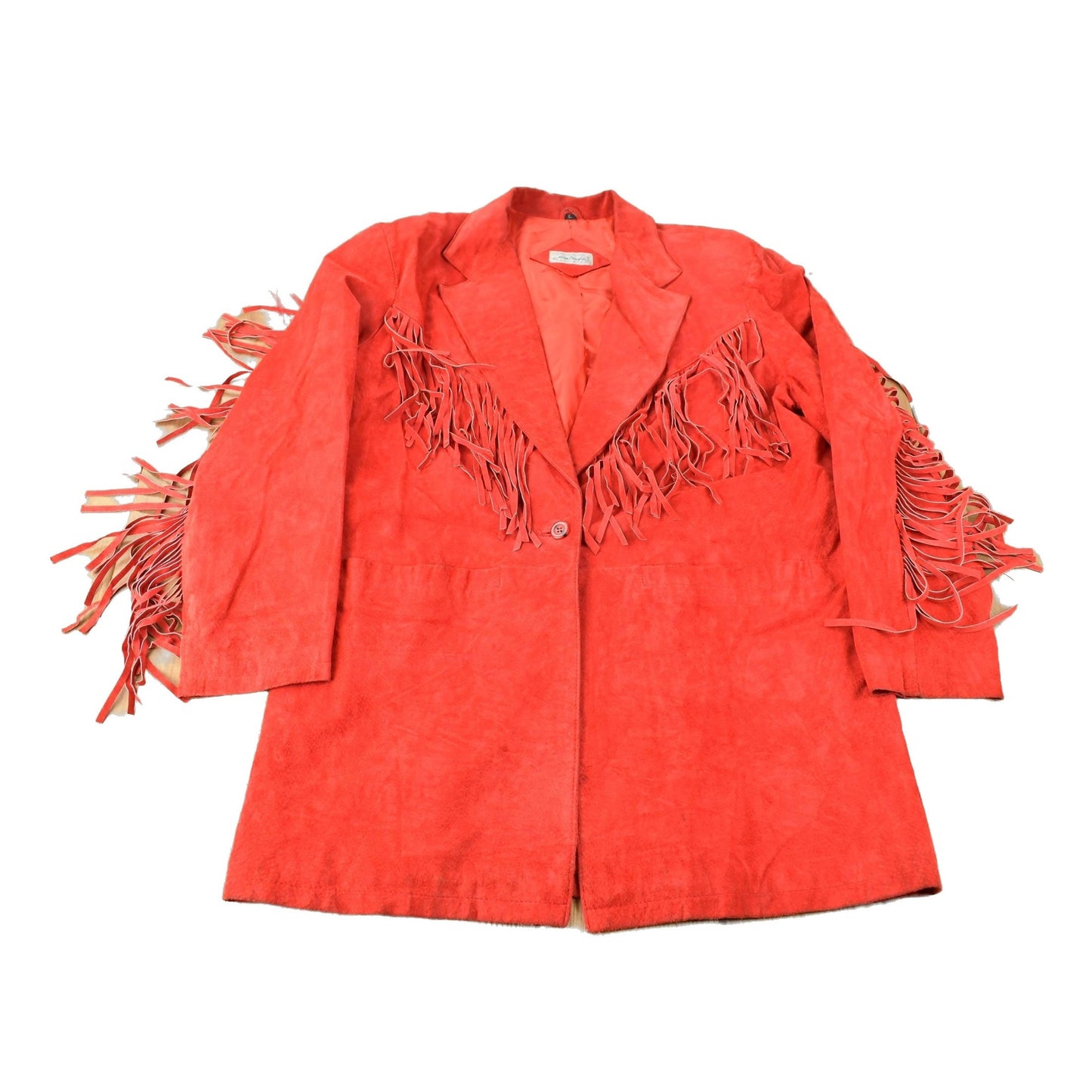 Vintage 1990s CHICO'S Design Red Suede Fringe Jacket Women's M from propervintagecanada