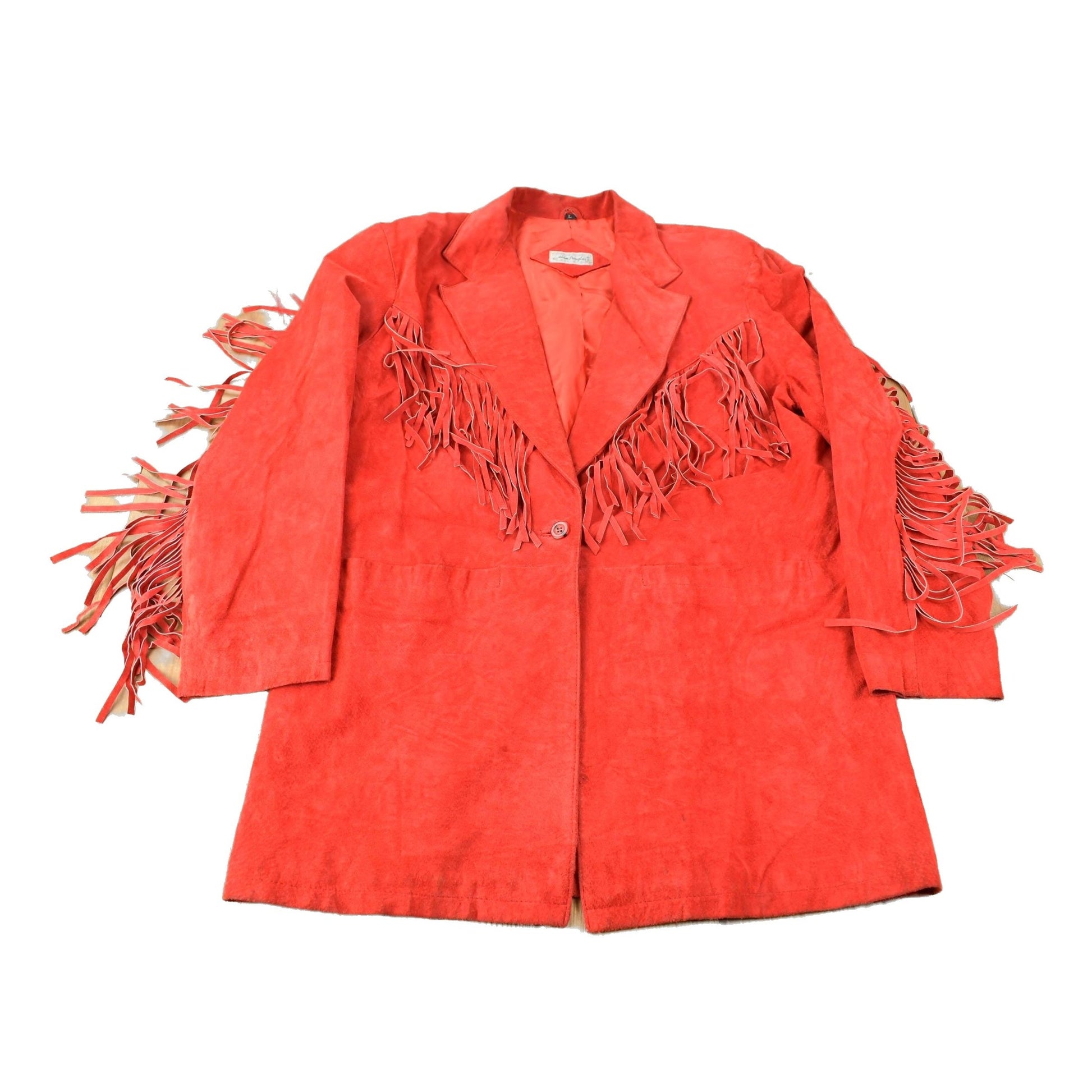Vintage 1990s CHICO'S Design Red Suede Fringe Jacket Women's M from propervintagecanada