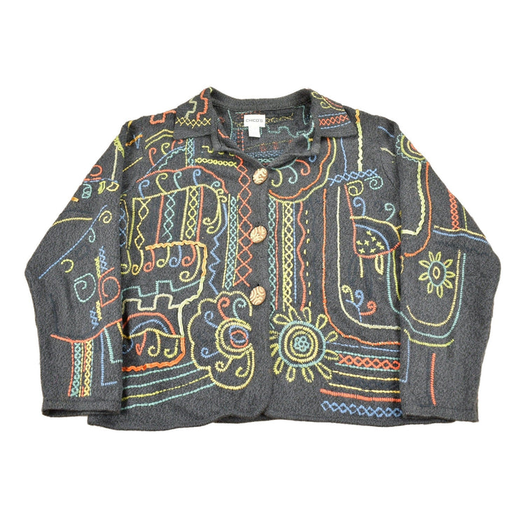 Vintage 1990s Chico's Embroidery Cardigan Sweater Men's Small from propervintagecanada