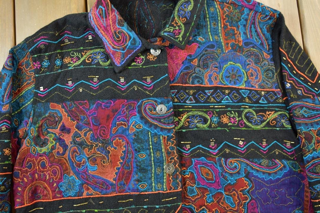 Vintage 1990s Chico's Embroidery Cardigan Sweater Women's Large from propervintagecanada