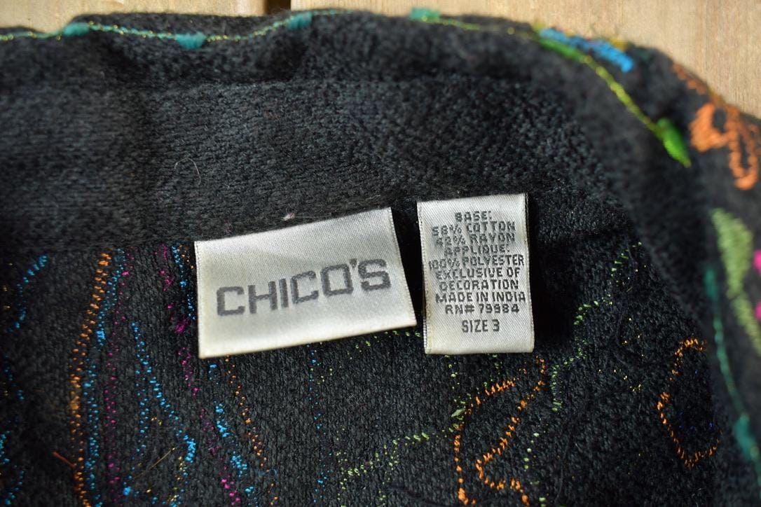 Vintage 1990s Chico's Embroidery Cardigan Sweater Women's Large from propervintagecanada