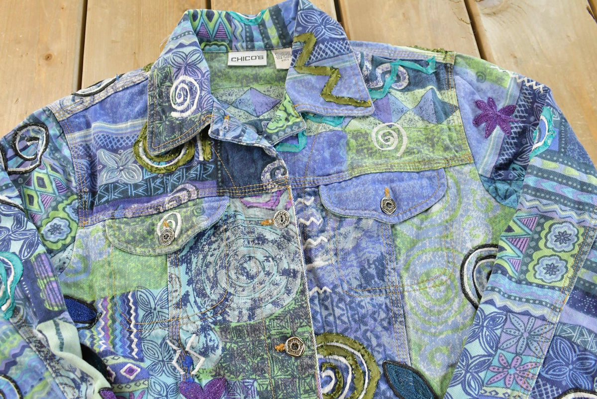 Vintage 1990s Chicos Embroidered Trucker Jacket Women's S / Outerwear / Outdoors / 90s Streetwear from propervintagecanada