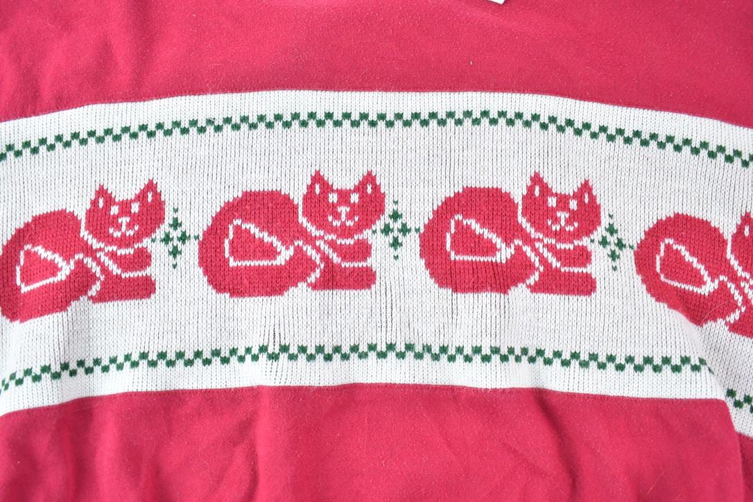 Vintage 1990s Chillin Cat Separate Issue Collared Knit Abstract Pattern Crewneck Sweater Made In 90s Crewneck Men's XL from propervintagecanada