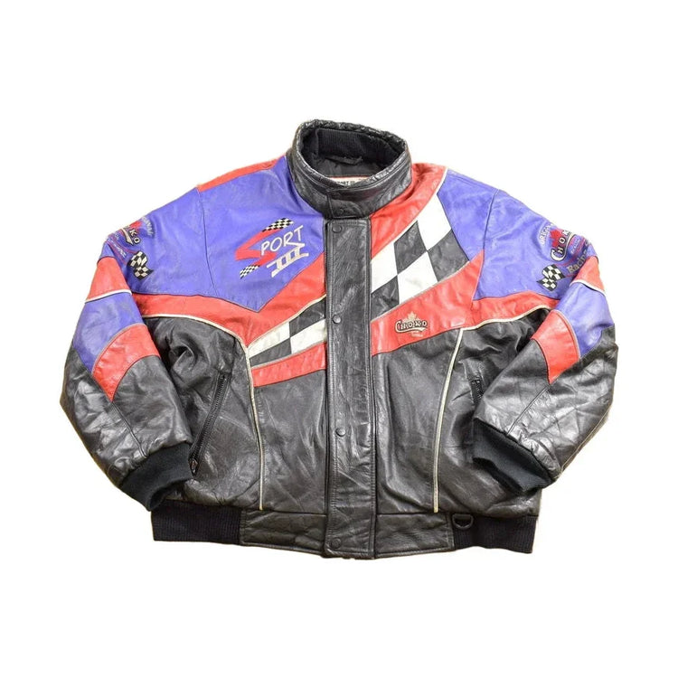 Vintage 1990s Choko Leather Racing Jacket Men's XL from propervintagecanada