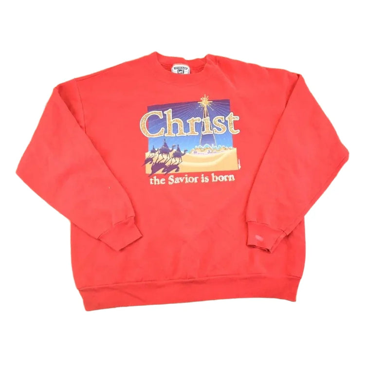 Vintage 1990s Christ The Savior Is Born Souvenir Crewneck Sweatshirt Mens L from propervintagecanada