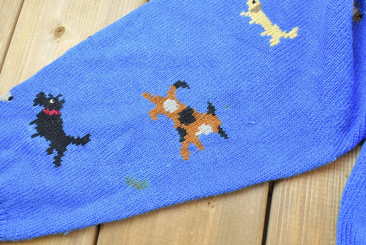 Vintage 1990s Christine Foley Dogs Knit Cardigan Sweater Women's XL / Nature Animal Puppies / 90s Streetwear from propervintagecanada