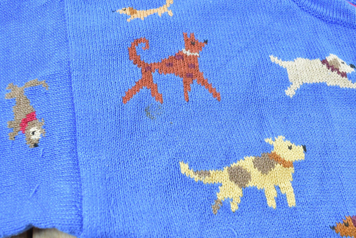 Vintage 1990s Christine Foley Dogs Knit Cardigan Sweater Women's XL / Nature Animal Puppies / 90s Streetwear from propervintagecanada