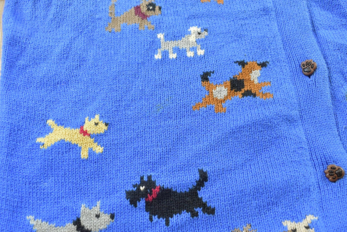 Vintage 1990s Christine Foley Dogs Knit Cardigan Sweater Women's XL / Nature Animal Puppies / 90s Streetwear from propervintagecanada