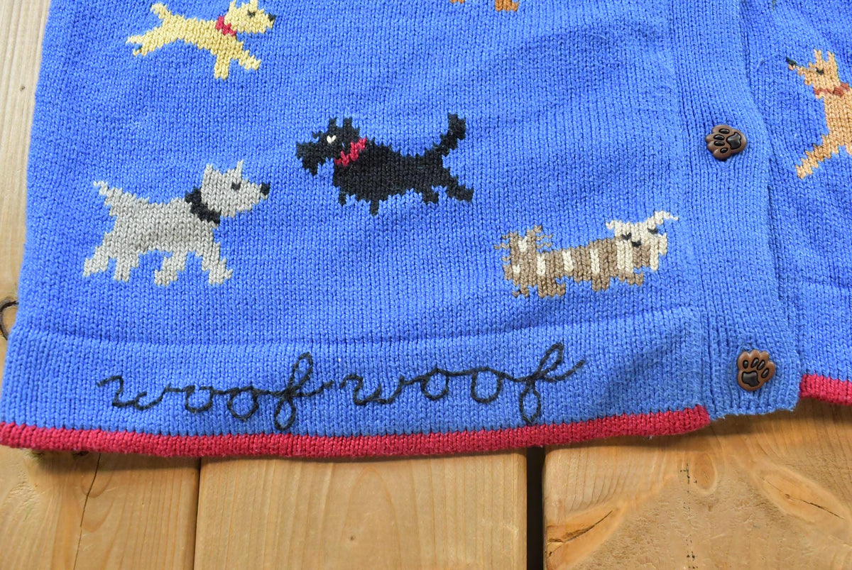 Vintage 1990s Christine Foley Dogs Knit Cardigan Sweater Women's XL / Nature Animal Puppies / 90s Streetwear from propervintagecanada