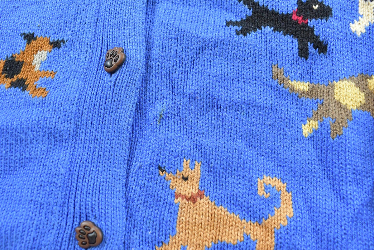 Vintage 1990s Christine Foley Dogs Knit Cardigan Sweater Women's XL / Nature Animal Puppies / 90s Streetwear from propervintagecanada