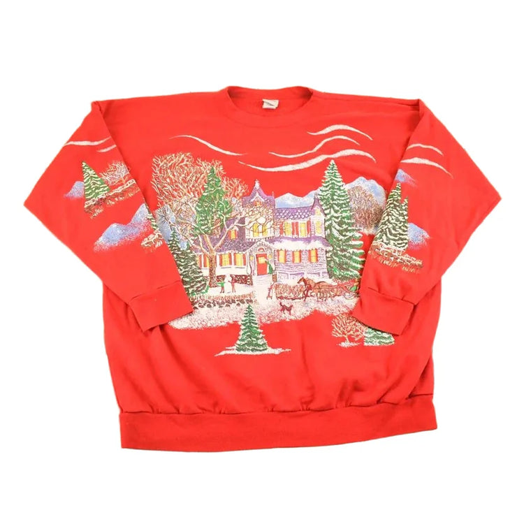 Vintage 1990s Christmas AOP Souvenir Crewneck Sweatshirt Mens L from propervintagecanada