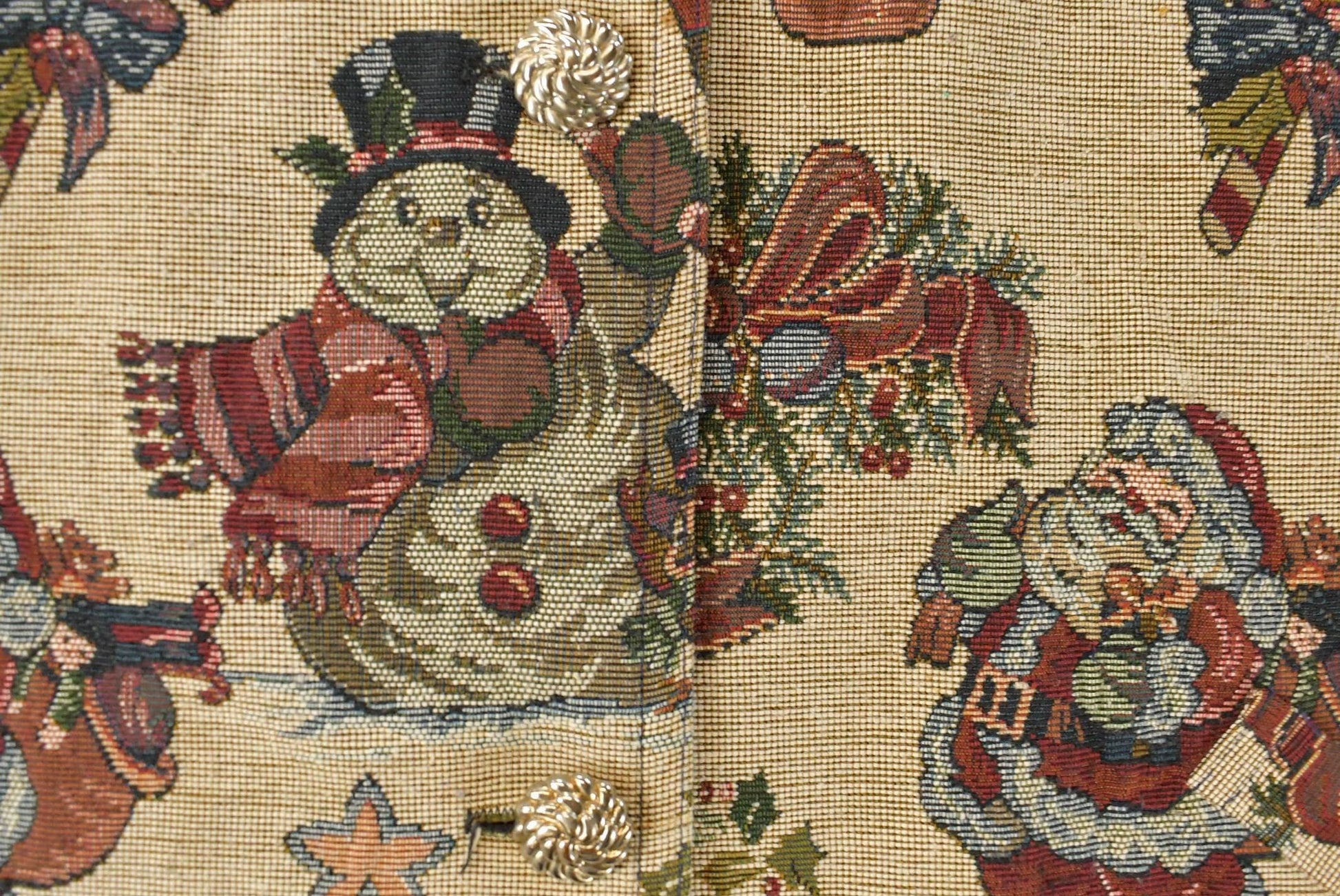 Vintage 1990s Christmas Graphic Patchwork Button Up Jacket Women's 2XL / Tapestry All Over Print / Festive / Winter Theme from propervintagecanada