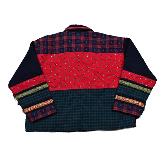 Vintage 1990s Christmas Graphic Patchwork Color Block Quilted Button Up Sweater Women's XL from propervintagecanada