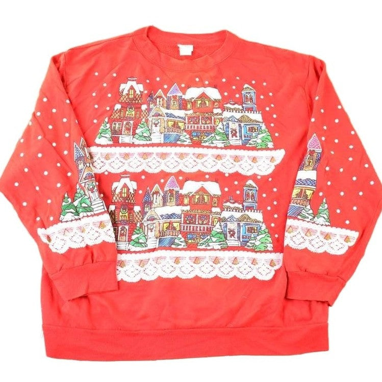 Vintage 1990s Christmas On Main Street AOP Crewneck Sweatshirt Mens L from propervintagecanada