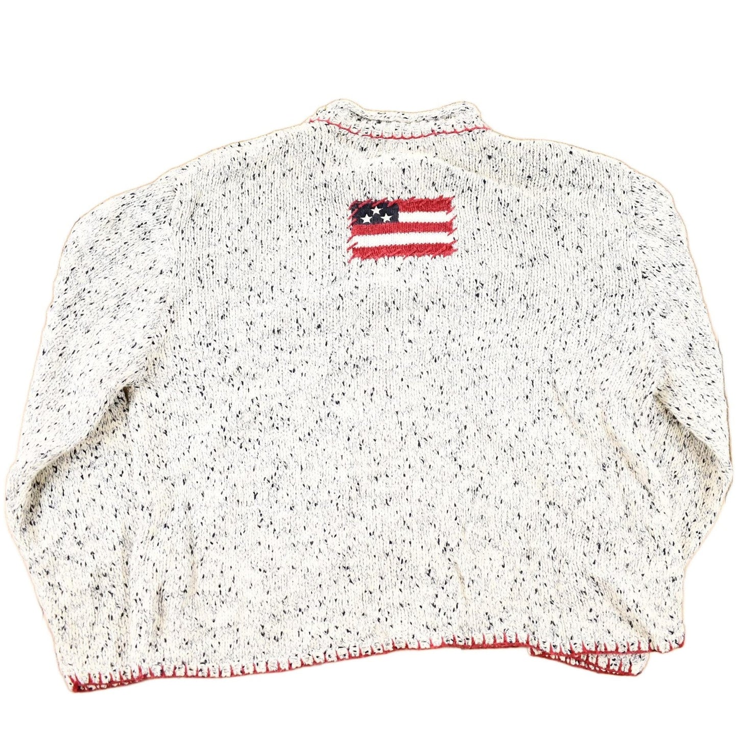 Vintage 1990s Christopher And Banks Hand Embroidered American Flag Chunky Knit Crewneck Sweater Mens M from propervintagecanada