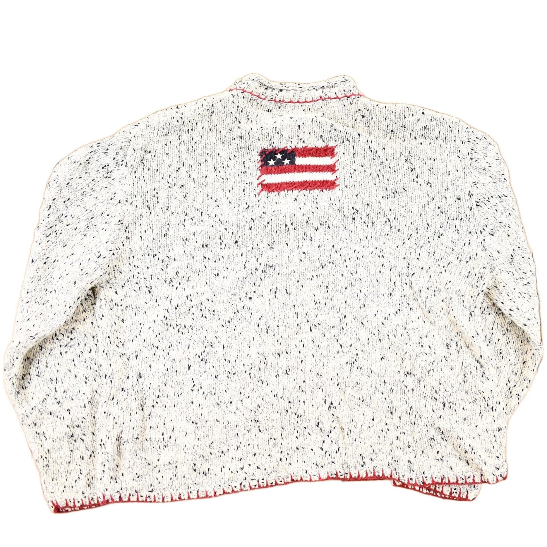 Vintage 1990s Christopher And Banks Hand Embroidered American Flag Chunky Knit Crewneck Sweater Mens M from propervintagecanada