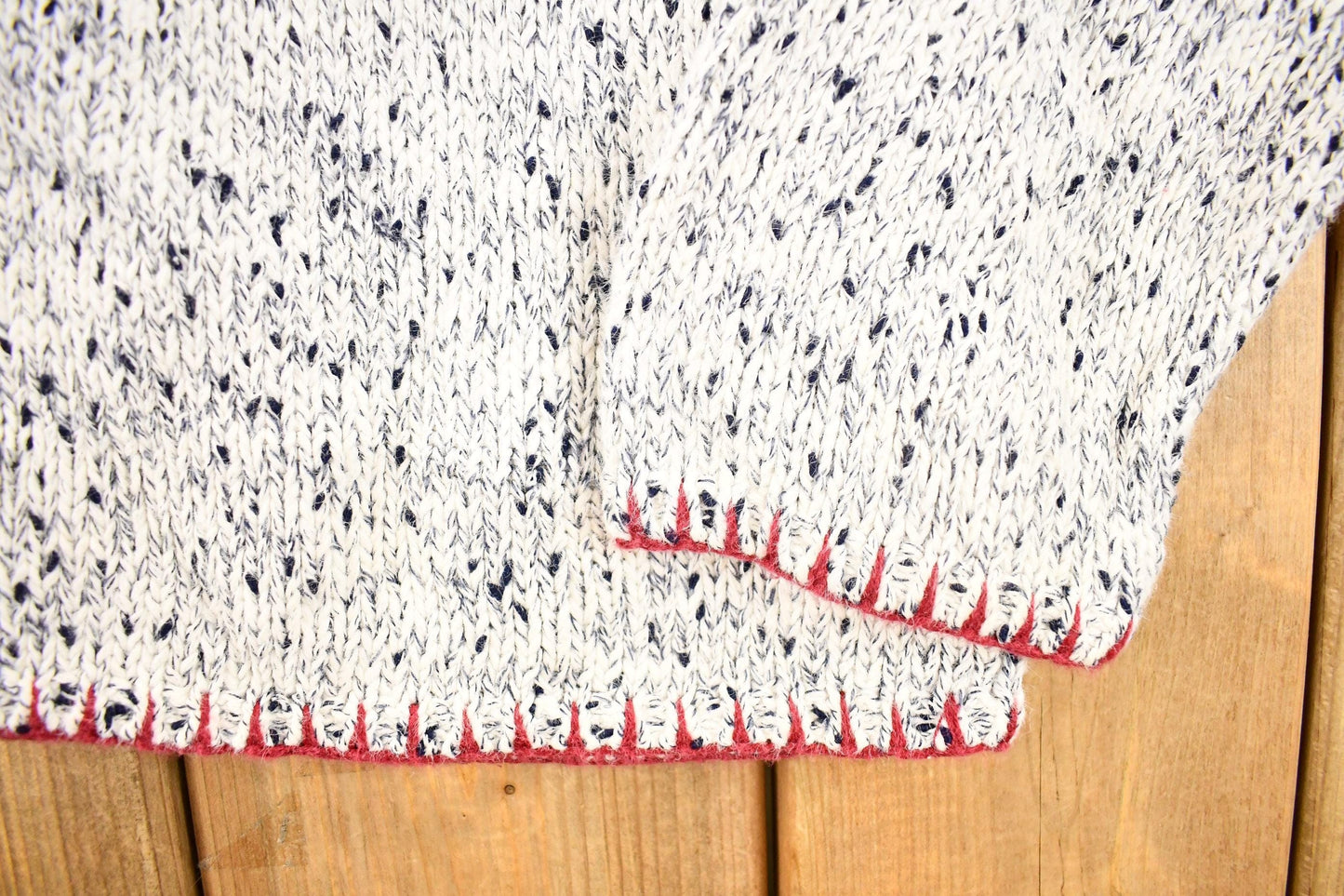 Vintage 1990s Christopher And Banks Hand Embroidered American Flag Chunky Knit Crewneck Sweater Mens M from propervintagecanada