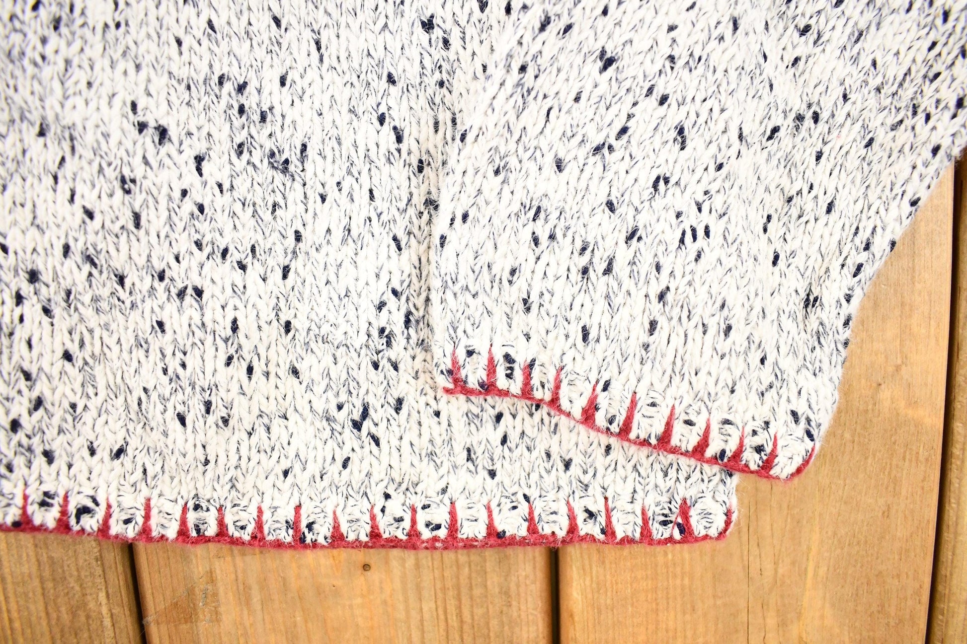 Vintage 1990s Christopher And Banks Hand Embroidered American Flag Chunky Knit Crewneck Sweater Mens M from propervintagecanada
