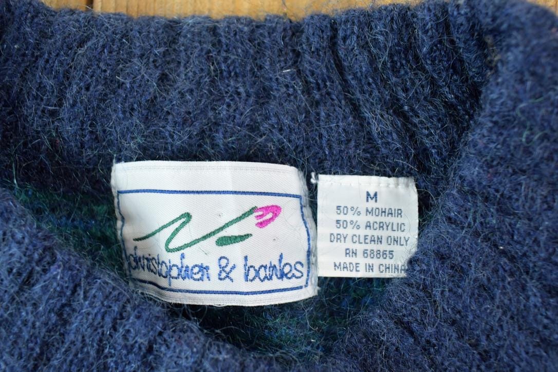 Vintage 1990s Christopher And Banks Mohair Knit Plaid Crewneck Sweater Women's M-L from propervintagecanada