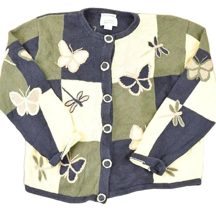 Vintage 1990s Christopher & Banks Abstract Butterfly Knit Cardigan Sweater Womens L from propervintagecanada