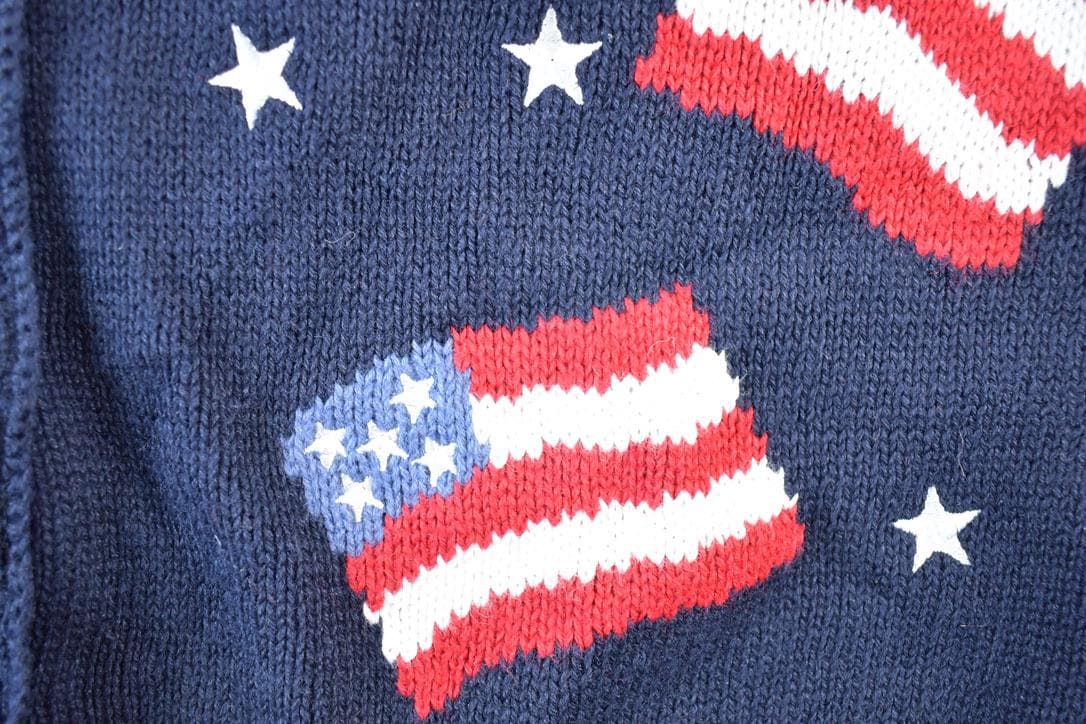 Vintage 1990s Christopher & Banks AOP American Flag Knit Abstract Pattern Cardigan Sweater Vest Men's XL from propervintagecanada