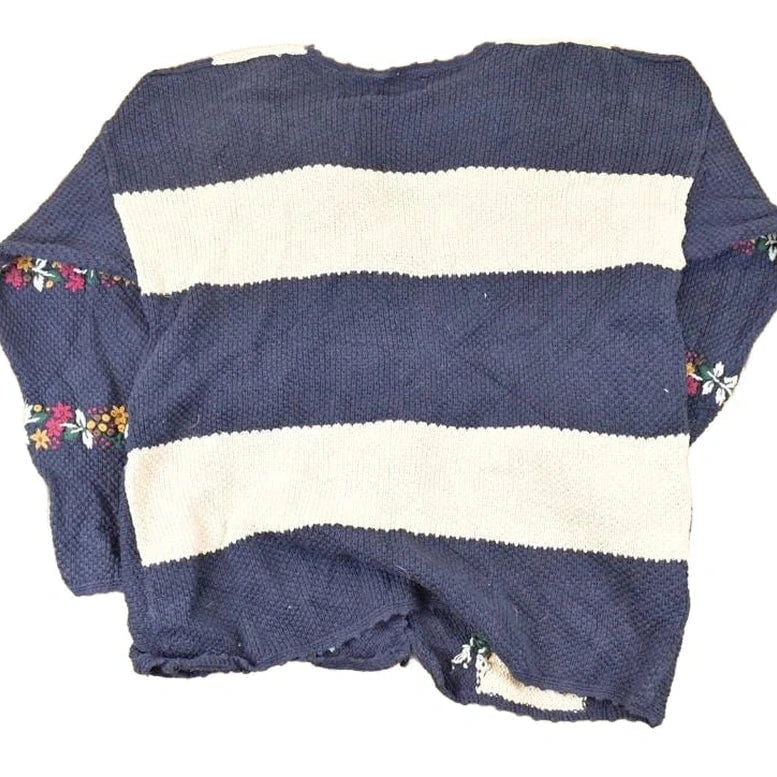 Vintage 1990s Christopher & Banks Hand Embroidered Floral Knit Cardigan Sweater Womens L from propervintagecanada