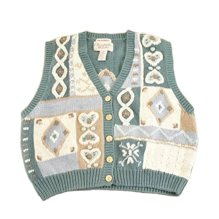 Vintage 1990s Christopher & Banks Hand Embroidered Knit Cardigan Sweater Women's M from propervintagecanada