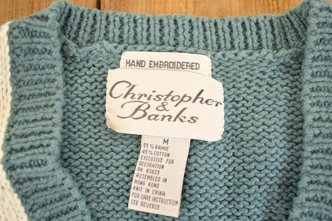 Vintage 1990s Christopher & Banks Hand Embroidered Knit Cardigan Sweater Women's M from propervintagecanada
