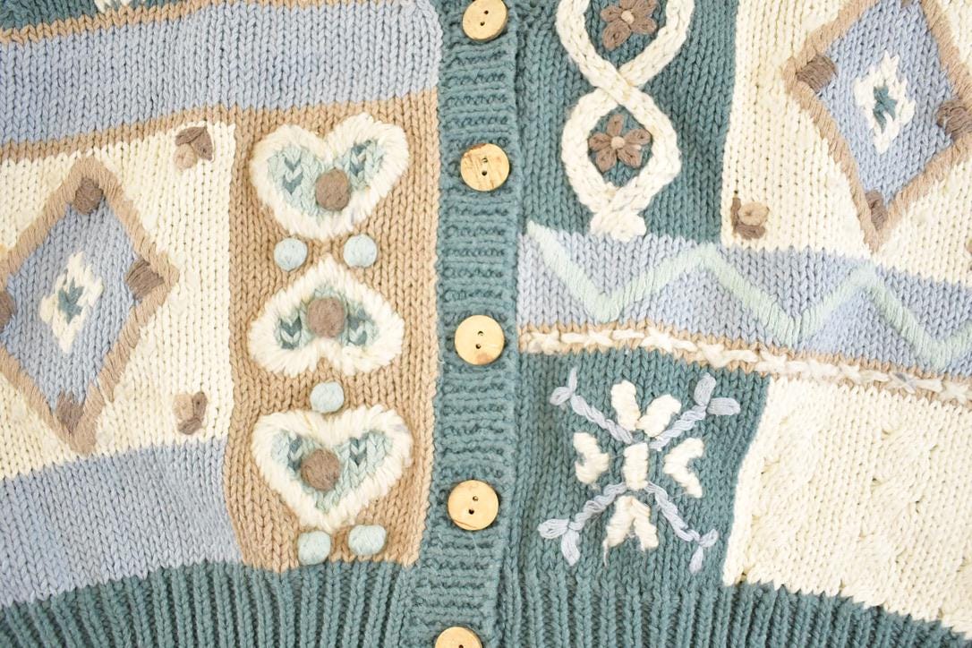 Vintage 1990s Christopher & Banks Hand Embroidered Knit Cardigan Sweater Women's M from propervintagecanada
