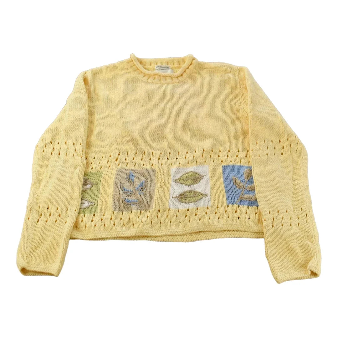 Vintage 1990s Christopher & Banks Hand Embroidered Knit Crewneck Sweater Women's M from propervintagecanada