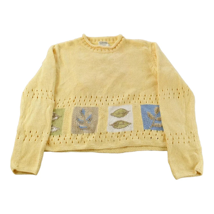 Vintage 1990s Christopher & Banks Hand Embroidered Knit Crewneck Sweater Women's M from propervintagecanada