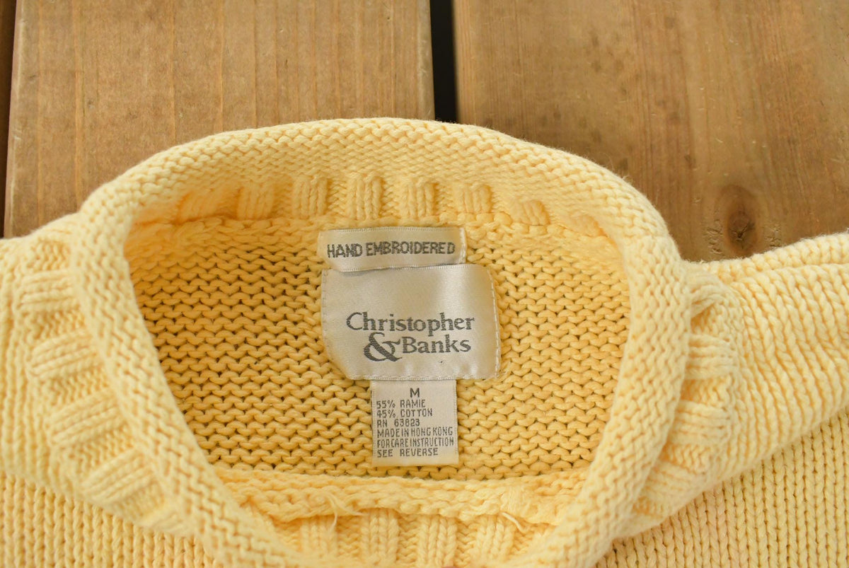 Vintage 1990s Christopher & Banks Hand Embroidered Knit Crewneck Sweater Women's M from propervintagecanada
