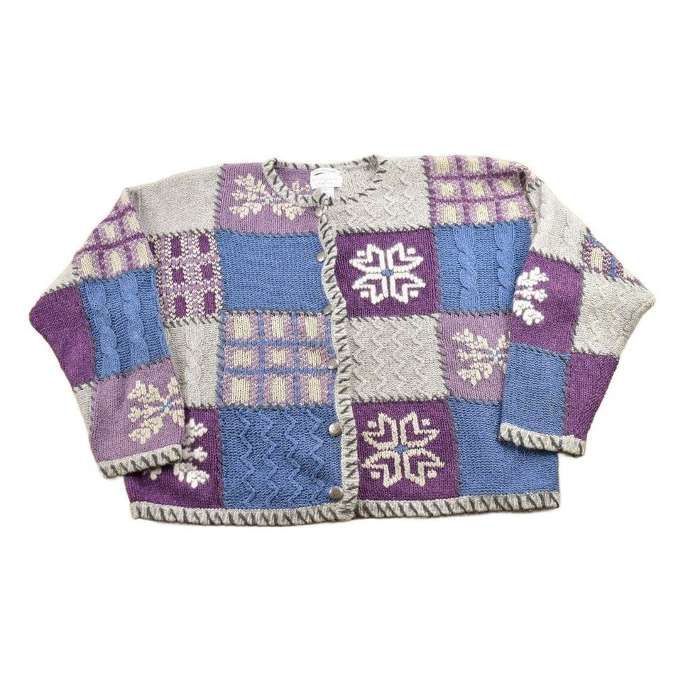 Vintage 1990s Christopher & Banks Knit Patchwork Cardigan Sweater Women's M from propervintagecanada