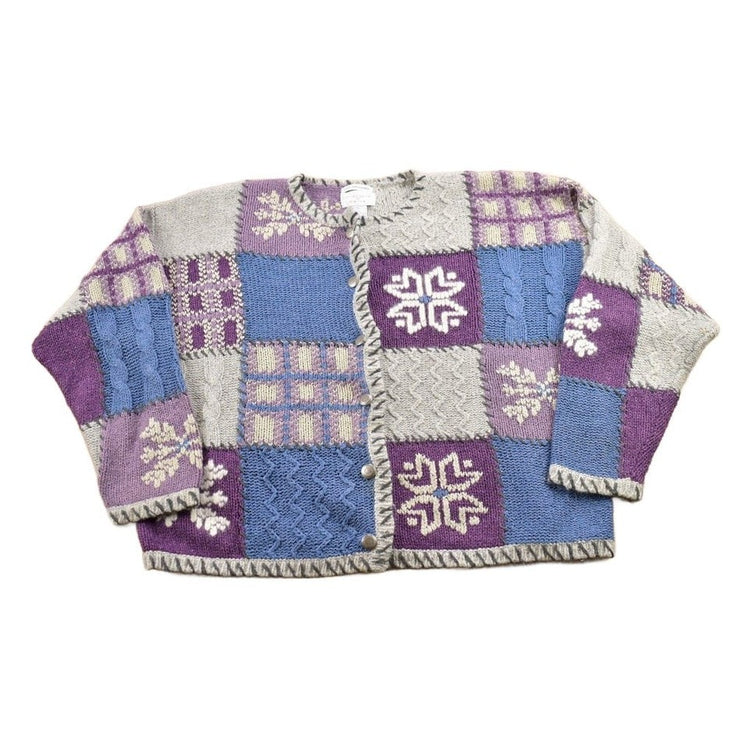 Vintage 1990s Christopher & Banks Knit Patchwork Cardigan Sweater Women's M from propervintagecanada