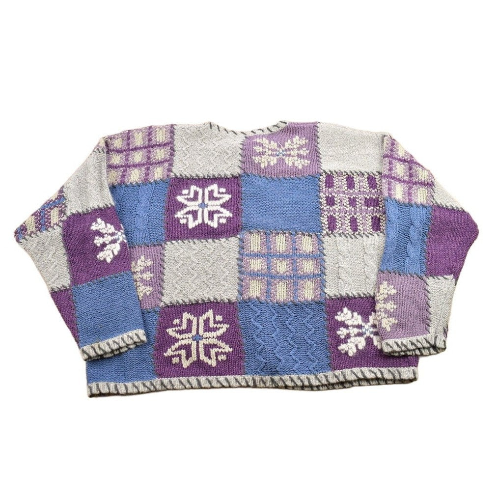 Vintage 1990s Christopher & Banks Knit Patchwork Cardigan Sweater Women's M from propervintagecanada