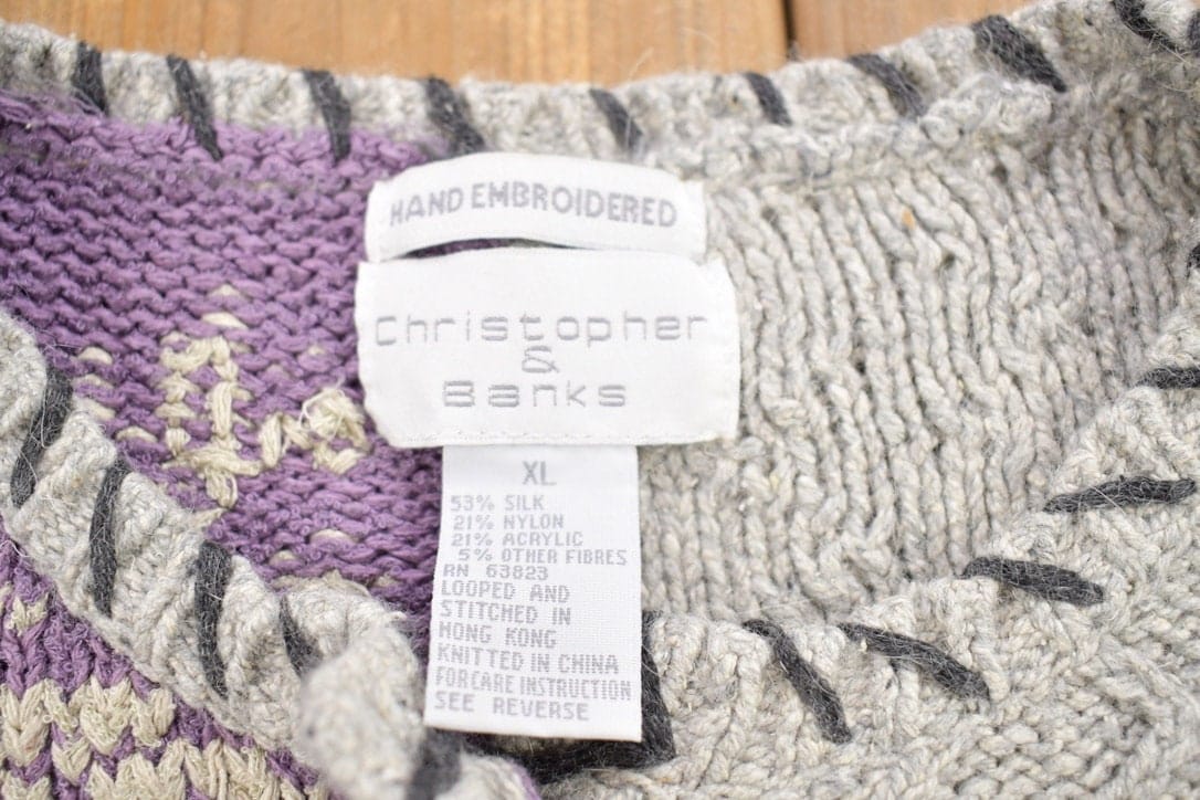 Vintage 1990s Christopher & Banks Knit Patchwork Cardigan Sweater Women's M from propervintagecanada
